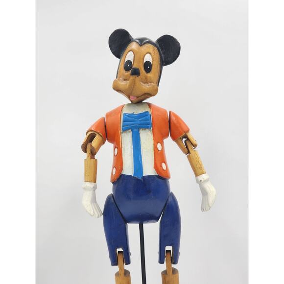 Rare Disney Mickey Mouse Marionette Puppet On Stand Vintage Collectible Wood 17" - Picture 13 of 15
